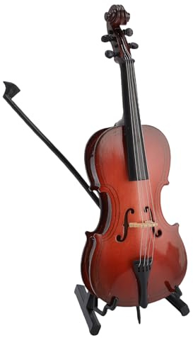 Asixxsix Miniatur-Cello-Modell mit Ständer, Kleines Holzinstrument, Handgefertigte Dekoration, Miniatur-Musikinstrument-Cello-Replika, Sammlerfigur, Heimdekoration, Ausstellungsstück