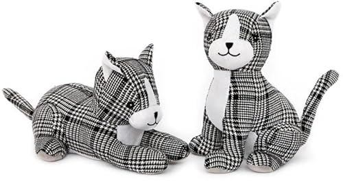 Black & White Checked Cat Cute Door Stopper Decorative Door Stops for Home and Office. Cat Weighted Interior Doorstop Fabric Stuffed Animal Door Stopper Decor- Choice of Design (Sitting)