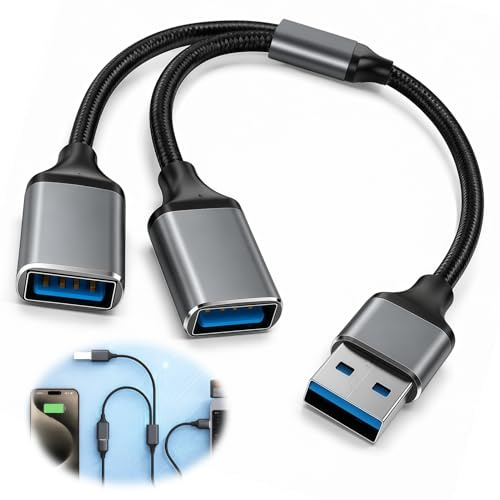 USB Splitter Cable, Male to Dual Female 2-Port Hub, A-Type Extension Lead for Data Transfer & Power Charging, Compatible with Laptop, PC, Gaming Consoles, Mouse, Keyboard, Printer