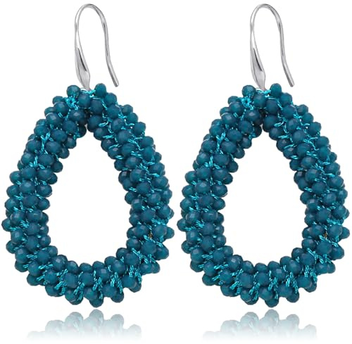 Boho Ohrringe Hängend für Damen, Ohrringe Silber Boho Tropfen Perlen Statement Sommer, Große Ohrhänger Handgefertigte Schmuck für Damen