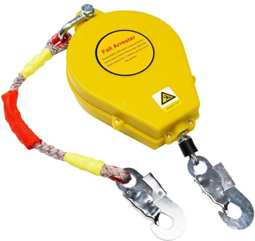 VFDZ Antichute a Rappel Automatique 150kg, Stop Chute Toiture(Jaune,5m) | Harnais de Securite Anti Chute Toiture Retractable, Dispositif Anti Chute a Rappel Automatique 3m/5m/7m/10m/15m/20m