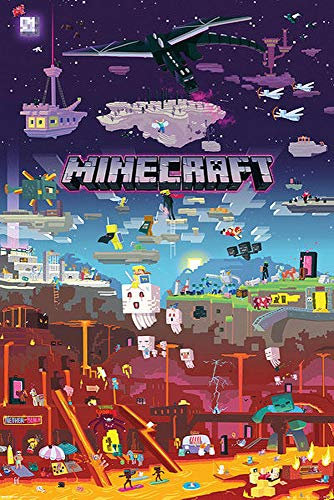 Poster Close Up Minecraft World Beyond (61 cm x 91,5 cm) + emballage cadeau blanc Prêt à offrir.