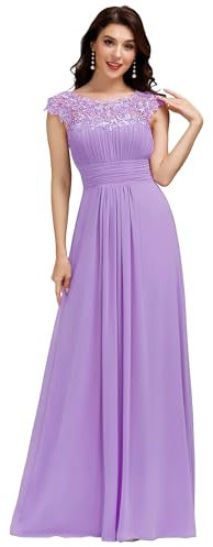 Ever-Pretty Bridesmaid Dresses Women's Lacey Neckline Open Back Ruched Style Autumn Dresses Purple 14UK