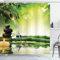 ABAKUHAUS Duschvorhang, Zen Garten Thematisiertes Dekor Kieselsteine Japanische Bad Bamboos, Blickdicht aus Stoff mit 12 Ringen Waschbar Langhaltig Hochwertig, 175 X 200 cm, Lindgrün