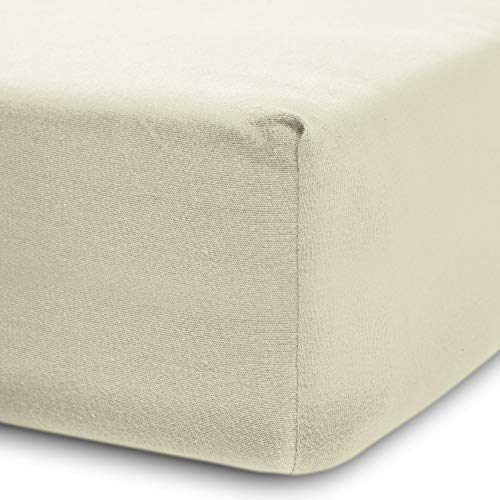 Lumaland Luxury Jersey Spannbettlaken für Wasserbett und Boxspringbett 100% Baumwolle mit Rundum-Gummizug 140-160 x 200-220 cm Sand