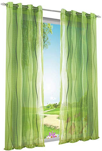 1er-Pack Voile Gardinen mit Wellenförmig Druck Design Vorhang Lichtdurchlässig Vorhänge (BxH 140x245cm, Grün mit Ösen)