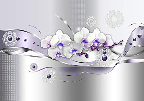 wandmotiv24 Fototapete Orchidee metallisch Welle Lila, XS 150 x 105cm - 3 Teile, Wanddeko, Wandbild, Wandtapete, Muster, Abstrakt, Ornament M1659