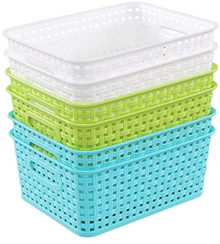 Ucake Plastic Storage Woven Basket, Weave Storage Plastic Baskets, 6 Pack