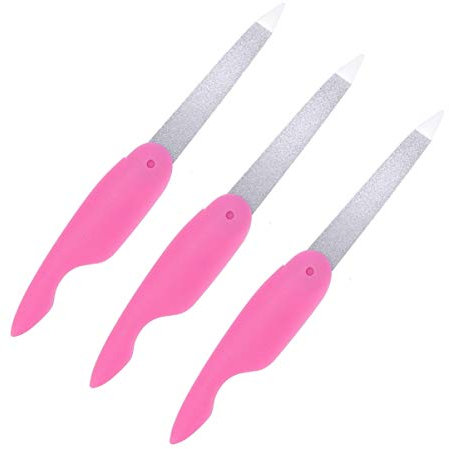 Lurrose 3pcs Nagelfeile Edelstahl Saphirnagelfeile faltbar Formfeile Fingernägel Feile für Zuhause unterwegs (Pink)