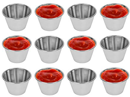 Set of 12 Stainless Steel Sauce Cups 4oz Large Sauce Condiment Dipping Pots Dishes Ramekins Serving Bowls Ideal For Ketchup Mustard Salad Dressing Soya Sauce
