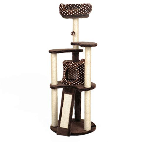 KUANDARYJ Multi-layer Multi Cat Tree Stable Cat Scratch Posts Function Cat Climbing Tower Toys with Cat Home for Indoor/outdoor Cats Activity 150cm Bearing strong, Brown