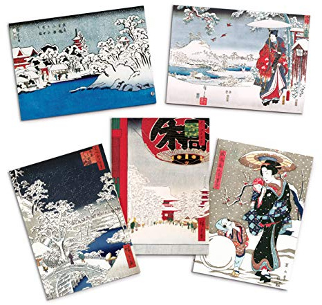 Ukiyo-e - Biglietti di auguri giapponesi – Set di 5 biglietti di auguri natalizi per Natale Capodanno