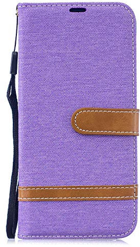 Huzhide Nokia 2.4 Phone Case Flip, Shockproof Denim Fabric PU Leather Pouch Wallet Phone Cover with Magnetic Clasp Stand Card Holder Soft TPU Bumper Slim Fit Protective Case for Nokia 2.4 - Purple
