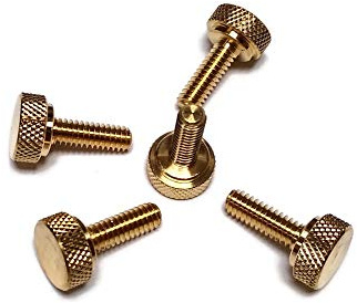 5 Pack of 1/4-20 Knurled Shoulder Flat Tip Brass Thumb Screw - 1-1/16 OAL