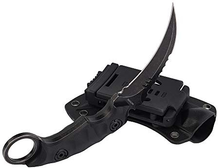 MASALONG Outdoor Survival Claw Taktische Zähne Messer Doppelschneidige, scharfe feste Klinge Messer mit Scheide (5CR Black Stone Wash Black Handle)