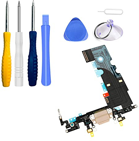 LTZGO Connecteur Dock de Reharge Compatible avec iPhone 8 et iPhone SE 2020 doré USB Port Microphone et Antenne Câble Nappe Inclus Kit de Outils de Réparation Tournevis 4.7 Pouces
