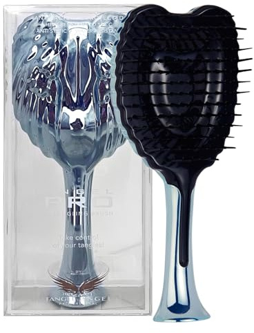 Tangle Angel PRO Blue Chrome, Best Detangling Paddle Hairbrush for Thick, Long, Straight, Curly, Coily, Wavy, Hair Extensions, Wet or Dry, For Women, Girls
