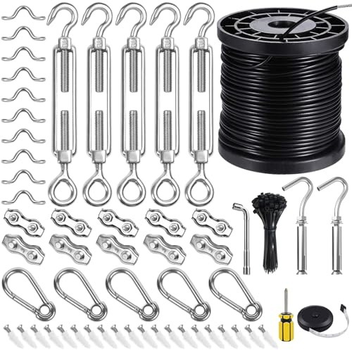 BLIKA Kit di sospensione luminosa globo, filo guida luce per esterni, 170FT rivestito in acciaio inox 304, kit di sospensione della corda