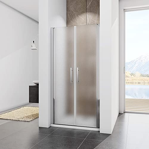 Acezanble Porte de douche battante 120x185cm en niche, 6mm verre satiné transparent sécurit avec anti-explosion avec le traitement d'anticalcaire