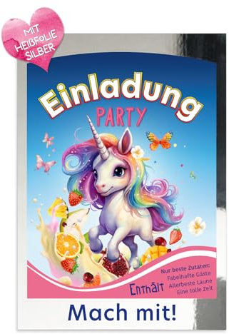 ZADAWERK® Einladungskarten - Trinkpäckchen Einhorn - 12 Stück - Kindergeburtstag – Getränke-Verpackung - Fabelwesen - magisch - zauberhaft - cool