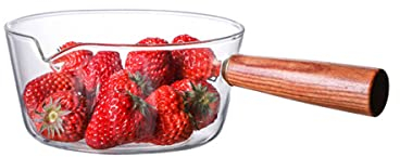 Verve Jelly Glass Milk Pot Nonstick Saucepan with Wooden Handle, Clear Milk Pan, Mini Butter Warmer for Cooking, Noodles, Soups, Hot Milk, 5.9 * 4.7 * 2.8in, 900ml