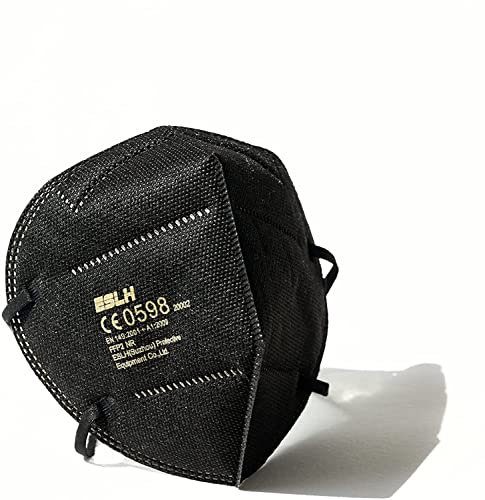 IlGruppone 60 Mascherine FFP2 Certificate CE a 5 Strati protettivi, in Diversi Colori, Confezionate singolarmente, ergonomica e sicura, Bianche Nere e Grigie - Nere