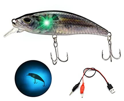 SUPYINI Esca elettrica da pesca galleggiante, esca di simulazione USB ricaricabile con luce LED, attrezzi da pesca elettrici, acqua dolce salata, kit di attrezzi da pesca per pesce persico