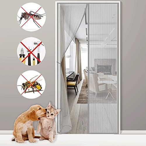 Magnetic Fly Screen Door, 90x200cm Seal Automatically, Door Screens for Keeping Out Flies Easy to Install, Magnetic Curtains Fly Screen Gray