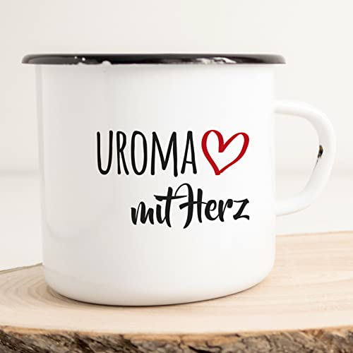 Huuraa Tasse émaillée Uroma Tasse vintage 300 ml, cadeau pour amis et famille