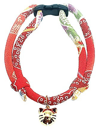 PetSoKoo Katzenhalsband mit Kitty Face Bell Niedliches Japan Chirimen Kätzchen Halsband Weich & Leicht