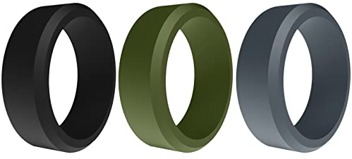 JewelryWe Schmuck 3 PCS Silikon Eheringe für Männer, 8mm Herren Gummi Hochzeit Bands Gummibänder Sport Ringe Flexible Silikonringe Geschenke schwarz/grün/grau Größe 57