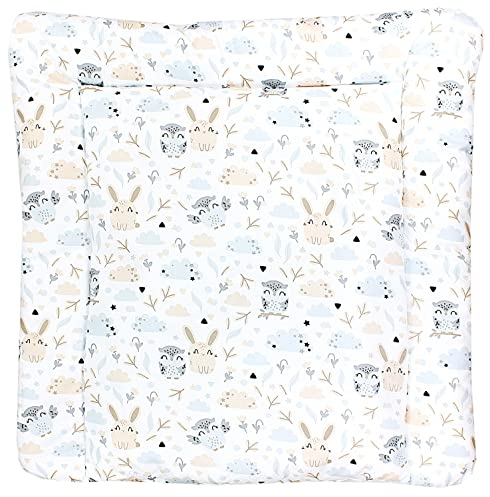 TupTam Baby Wickeltischauflage mit Baumwollbezug Gemustert, Farbe: Hase/Eule, Größe: 70 x 50 cm