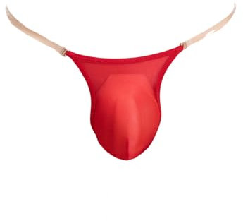 FEESHOW Homme G-String Ficelle Transparent Sissy T-Back Lingerie sous-vêtements De Nuit Bikini Slip Bulge Pouch Coquine Briefs Underwear Rouge One Size