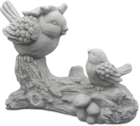 gartendekoparadies.de Lustiges Vogel-Paar auf AST, Steinfigur, H. 30 cm, 9 kg, Grau, frostsicher aus Steinguss für Außenbereich