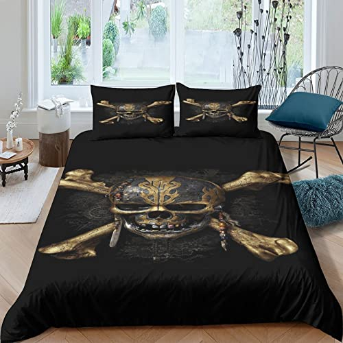 ELGISI Pirates of The Caribbean Bettwäsche King(220x240cm) Bettbezug Set 3 Teilig Weiche Microfaser Movie Bettbezug Und Kissenbezug Mit Reißverschluss Für Kinder Jungen Mädchen