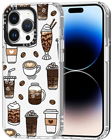 MOSNOVO Case for iPhone 14 Pro, [Buffertech 6.6ft Military-Grade Drop Protection] [Anti Peel Off Tech] Clear TPU Bumper Phone Case Cover Design - Coffee