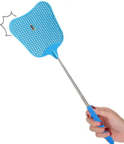 JIEYUCHU Tapette à Mouches, Tapette à Mouches Extensible, Lutte Antiparasitaire Manuelle, Protection Contre Les Insectes, Mouches, Moustiques, Guêpes (Bleu)