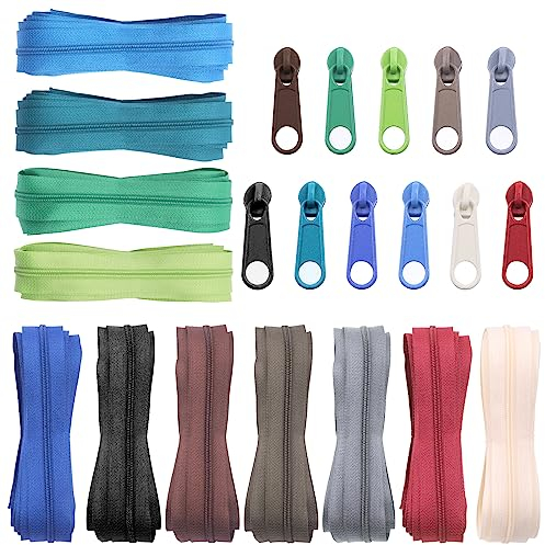 Glarks Set di cerniere da cucito in nylon con 110 cursori per cerniera fai da te, sarto, cucito, artigianato, 30 m, 11 colori