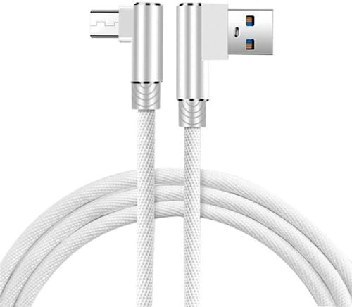 YSJJZRL Cable Micro USB Cable de carga USB a Micro USB Cable de carga Micro USB trenzado de nailon en ángulo recto de 90 ° (1M,Blanco)