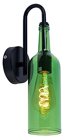 Wandleuchte Wandlampe Wohnzimmerlampe Flaschen Design, Metall schwarz Acryl grün, 1x E27 max. 8W, BxH 10x35cm