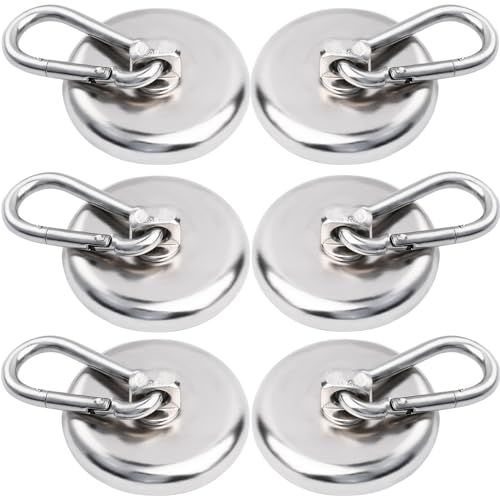 MIN CI 6 Stück Neodym Magnethaken Extra Stark, 42mm Magnethaken Stark Magnetische Haken Magnete Stark 50KG Zugkraft Große Magnet mit Haken mit Öse Magnet Haken für Küche Badezimmer Schließfächer