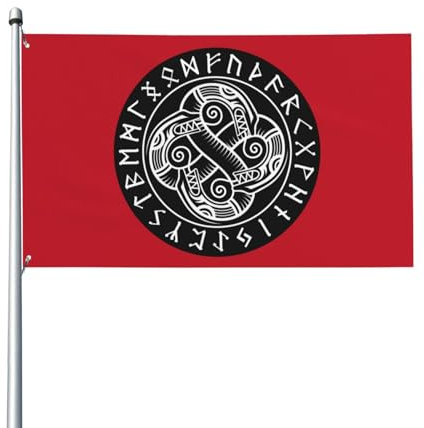 NIBABAEU Dekorative Hausflagge, Hofbanner, skandinavischer Wikinger, antiker Drache, nordisches Symbol, Druck, Garten, Hof, Rasen, Dekoration, 90 x 150 cm