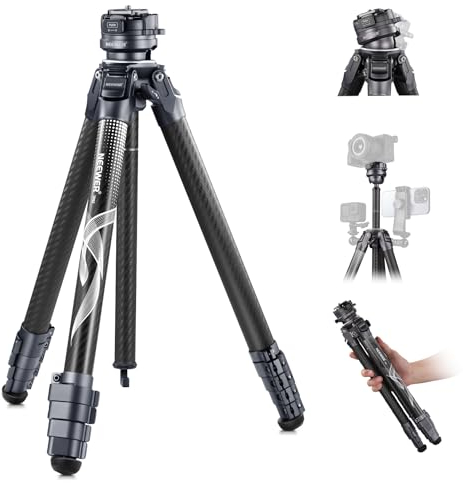 NEEWER LITETRIP LT32 - Treppiede da viaggio in fibra di carbonio con testa panoramica a 360° livellamento ± 15°, asse centrale staccabile, fibbia a scatto rapido, piastra Arca QR compatibile con Peak