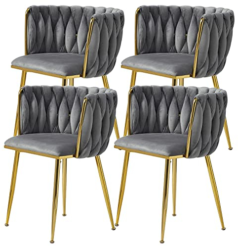 AUKWIK 4er Set Esszimmerstühle, Schminktisch Stuhl aus Samt, Polsterstuhl mit Metallbeine, Esstisch Stühle für Esszimmer Wohnzimmer und Küche, Grau
