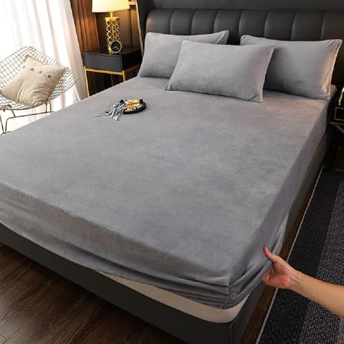 SASIGAYA Spannbettlaken 90×200cm Winter Flanell Spannbetttuch Plüsch Fleece Spannbetttucher Superweiches Matratzenschoner Flauschig Warme Bettlaken für Boxspringbett Topper Matratzen bis 30cm Grau