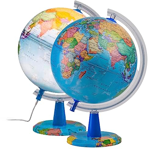 TOPGLOBE Globo Terráqueo Iluminado de 20 cm - Mapa Político en Español - Decoración Educativa, Geográfica y de Escritorio