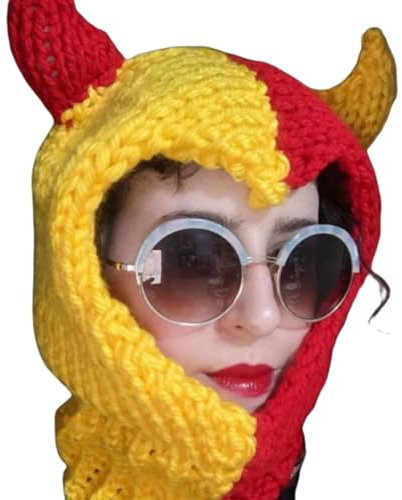 Gruselige Strickmütze Halloween Halswärmer Horn Sturmhaube Hut Cosplay Horn Party Hüte Vollgesichtsabdeckung Maske