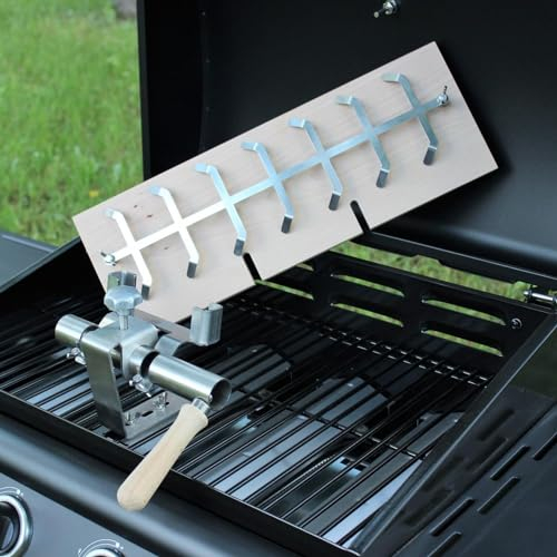 Premium XXL Flammlachsbrett exklusiv für Gasgrills, Flameboard & passt für alle Gasgrills, stufenlose Neigungsanpassung außerhalb der Hitzezone. Flammlachs Garen mit geschlossenem Deckel