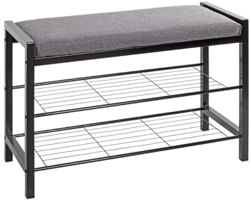 HAKU Möbel Schuhbank, grau, schwarz, Metall, Textilgewebe - Maße: B 75 x H 50 x T 32 cm, Style: Modern