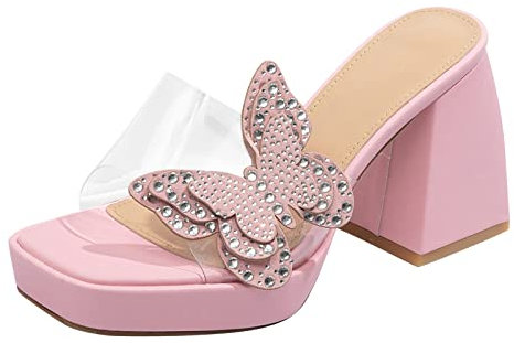Scarpe da donna spesse con suola spessa, per il tempo libero, con tacco da 9 cm, 04 rosa., 38 EU